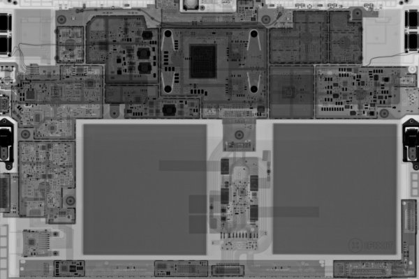 An X-ray image of a laptop's internals